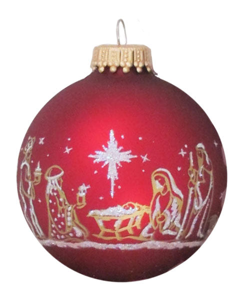 2 5/8" (67mm) Ball Ornaments Nativity Scene, Red/Gold/Multi, 4/Box, 12/Case, 48 Pieces