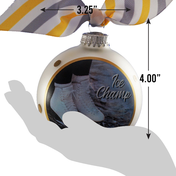 3 1/4" (80mm) Personalizable Hugs Specialty Gift Ornaments, Silver Pearl Ornament with Ice Champ