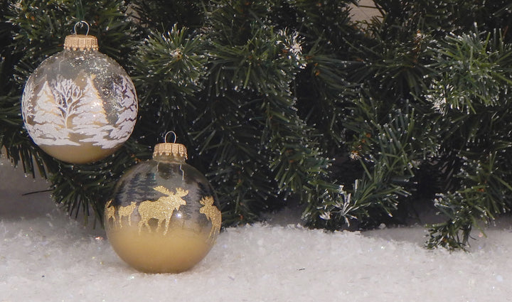 2 5/8" (67mm) Ball Ornaments, Moose and Festive Trees, Multi, 4/Box, 12/Case, 48 Pieces