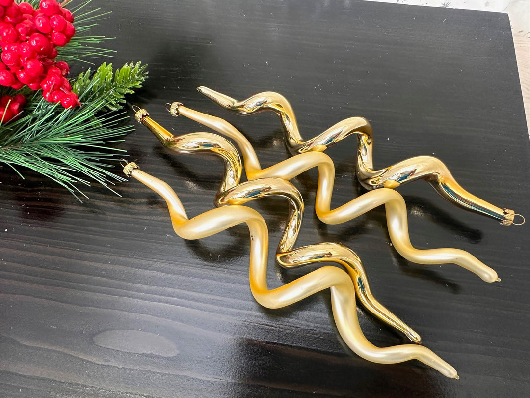 7 1/2" (191mm) Boxed Glass Corkscrew Ornaments, Aztec Gold/Gold, 4/Box, 12/Case, 48 Pieces