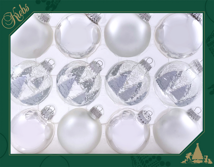 Glass Christmas Tree Ornaments - 67mm/2.63" Designer Balls from Christmas by Krebs - Seamless Hanging Holiday Decorations for Trees - Set of 12 Ornaments