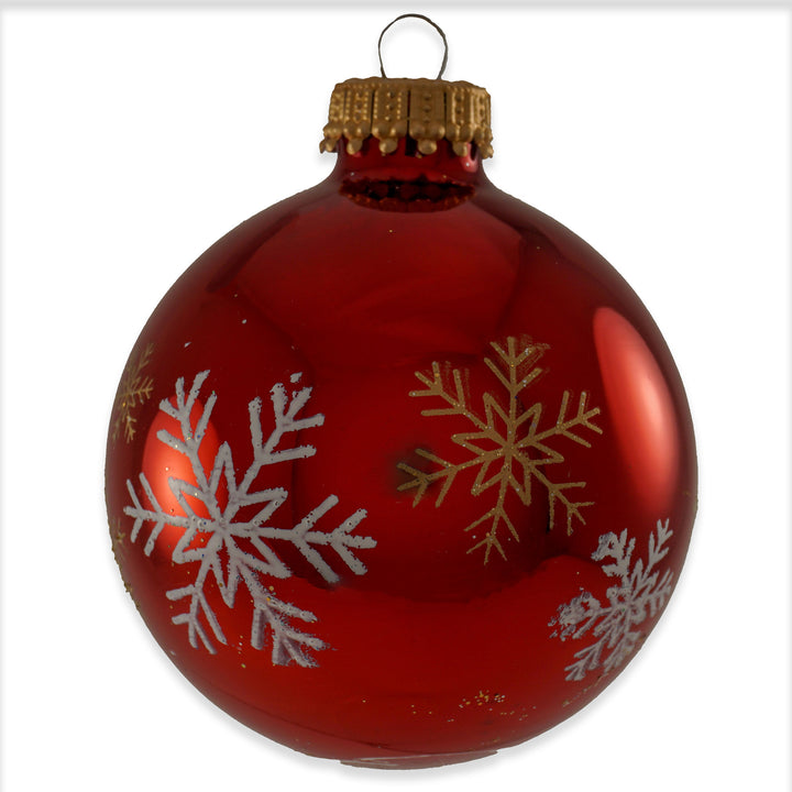 2 5/8" (67mm) Ball Ornaments, Red/Snow Sparkle with White / Gold Basic Flakes Variety Set, 12/Box, 12/Case, 144 Pieces