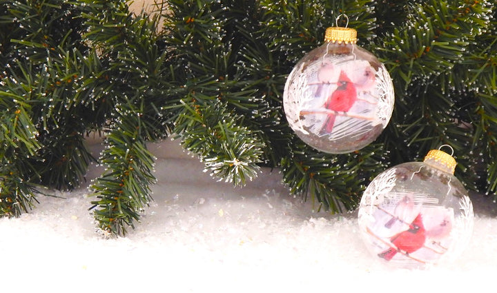 2 5/8" (67mm) Ball Ornaments, Reverse Print Cardinal, Clear/Multi, 4/Box, 12/Case, 48 Pieces