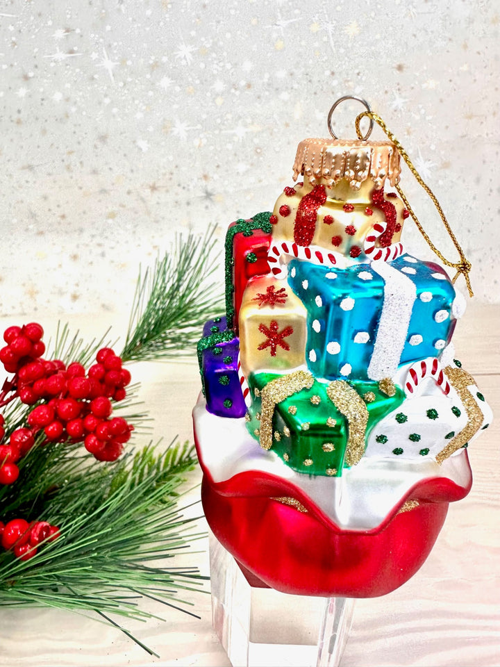 4" (100mm) Santa Bag Glass Figurine Ornaments, 1/Box, 6/Case, 6 Pieces