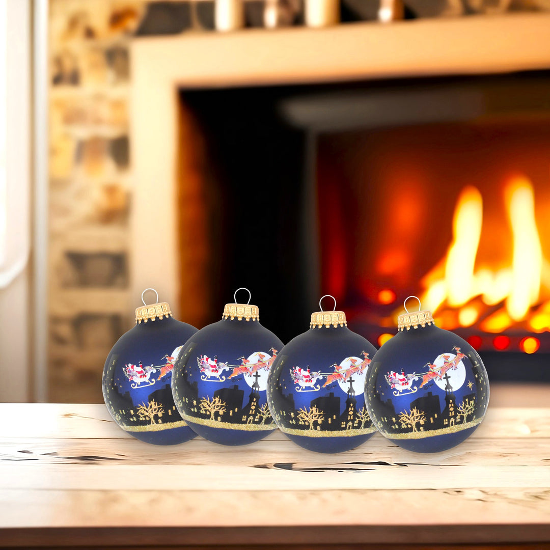 2 5/8" (67mm) Glass Ball Ornaments, Midnight Haze with Midnight Before Christmas, 4/Box, 12/Case, 48 Pieces