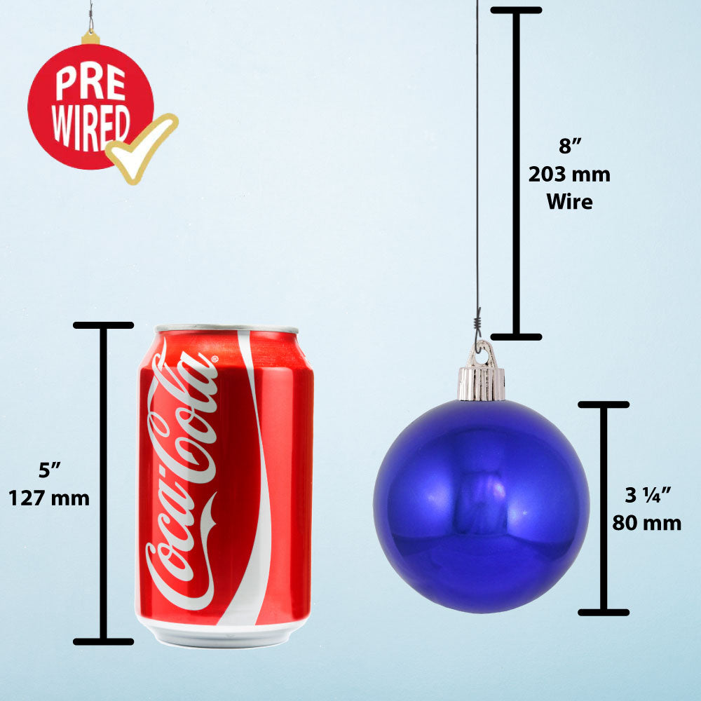 3 1/4" (80mm) Commercial Pre-Wired Shatterproof Ball Ornament, Vivacious Purple, Case, 80 Pieces