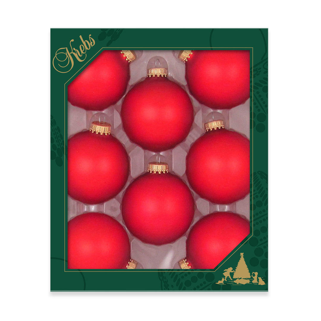 2 5/8" (67mm) Ball Ornaments, Gold Caps, Flame Red, 8/Box, 12/Case, 96 Pieces