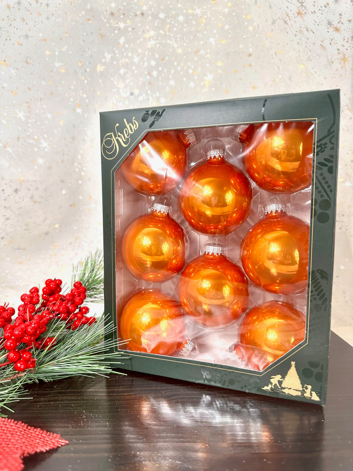 2 5/8" (67mm) Ball Ornaments, Silver Caps, Orange Crush, 8/Box, 12/Case, 96 Pieces