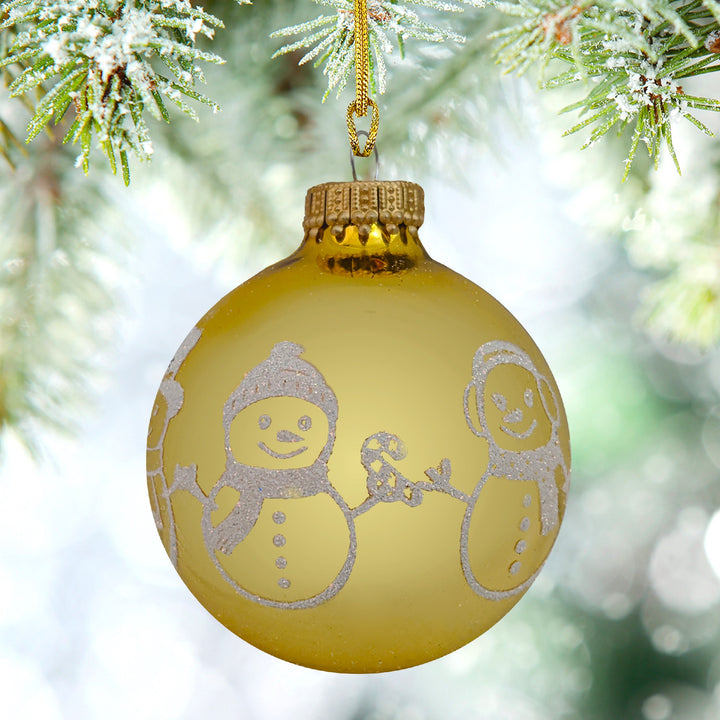 2 5/8" (67mm) Glass Ball Ornaments, Golden Topaz - White Glitter Snowman Band, 4/Box, 12/Case, 48 Pieces