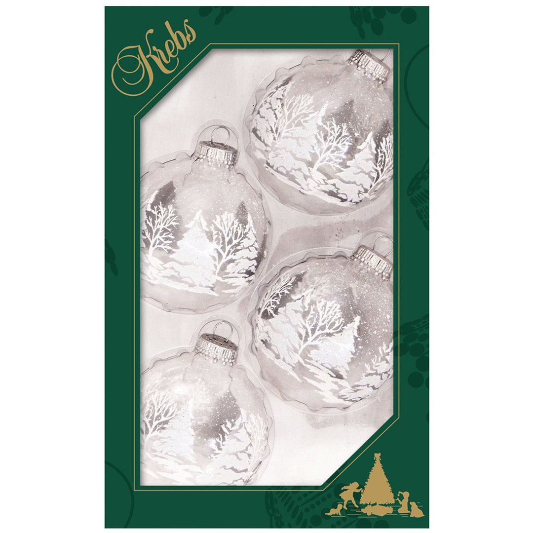 2 5/8" (67mm) Glass Ball Ornaments, Blue/Silver/White Assortment, 4/Box, 12/Case, 48 Pieces