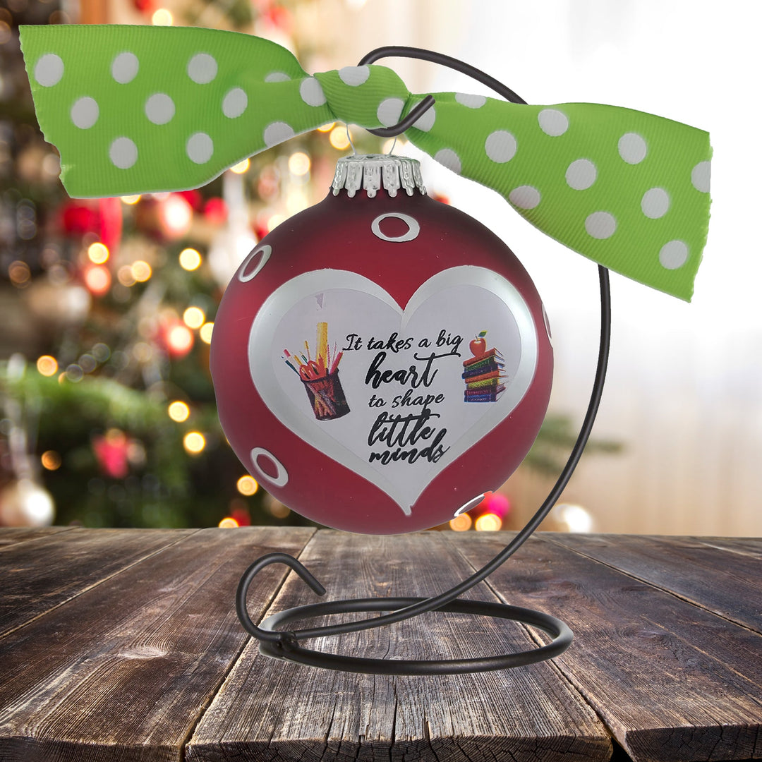 3 1/4" (80mm) Personalizable Hugs Specialty Gift Ornaments, Red Velvet Glass Ball with It Takes A Big Heart To Shape Little Minds