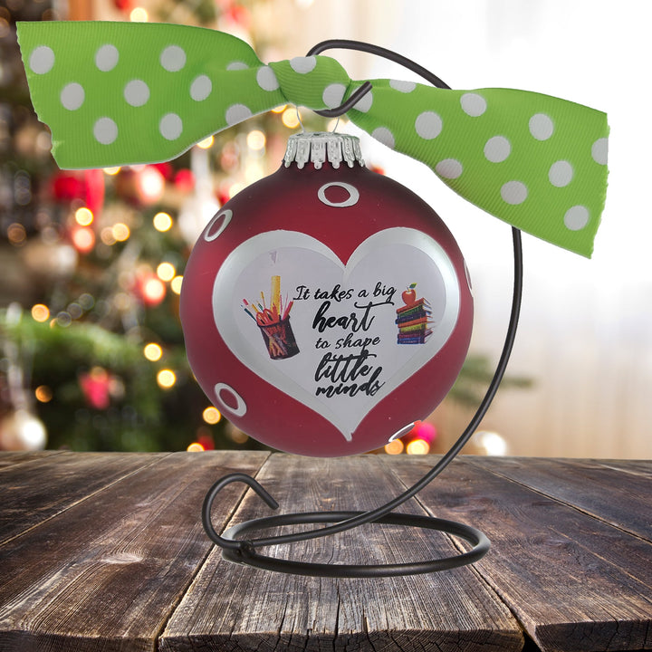 3 1/4" (80mm) Personalizable Hugs Specialty Gift Ornaments, Red Velvet Glass Ball with It Takes A Big Heart To Shape Little Minds
