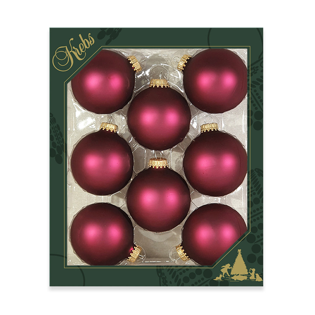 2 5/8" (67mm) Ball Ornaments, Gold Caps, Garnet Velvet, 8/Box, 12/Case, 96 Pieces