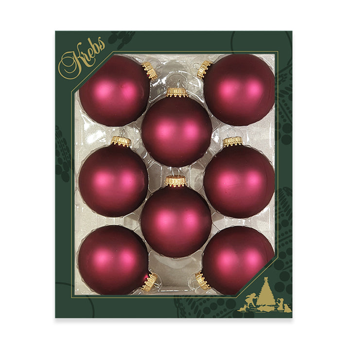 2 5/8" (67mm) Ball Ornaments, Gold Caps, Garnet Velvet, 8/Box, 12/Case, 96 Pieces