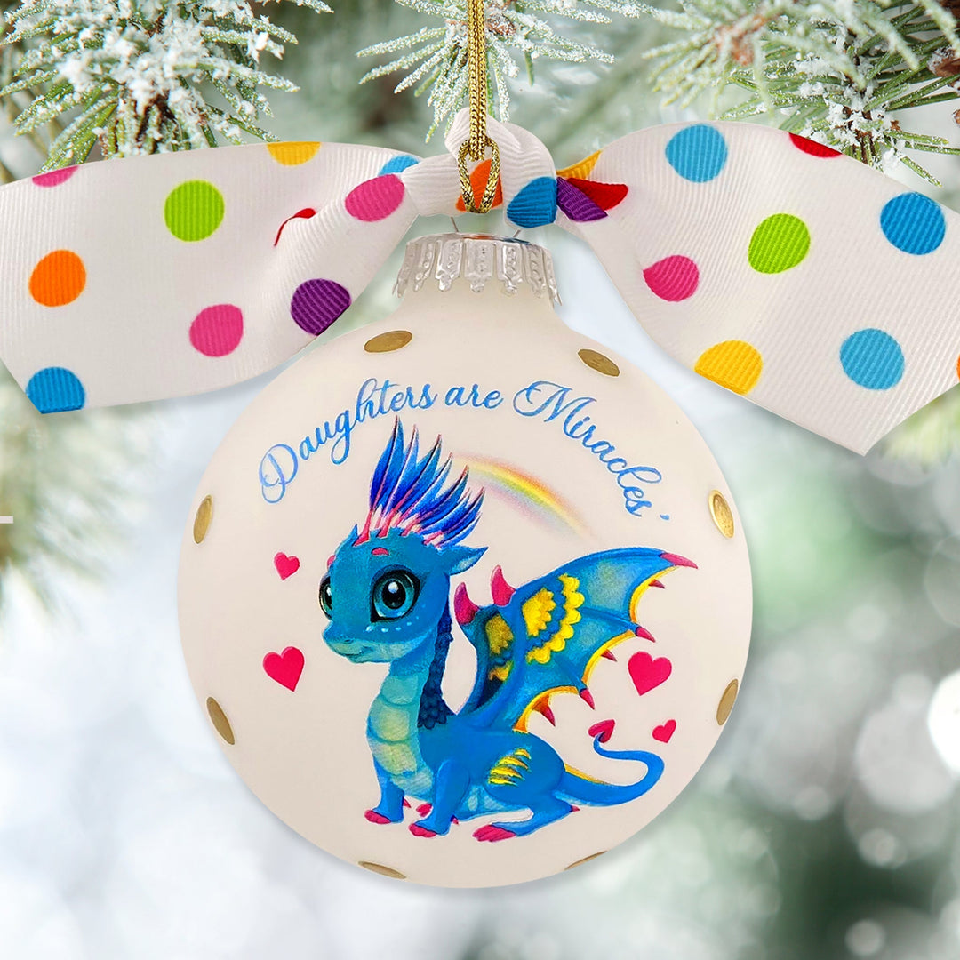 3 1/4" (80mm) Personalizable Hugs Specialty Gift Ornaments, Frost Glass Ball with Daughters are Miracles