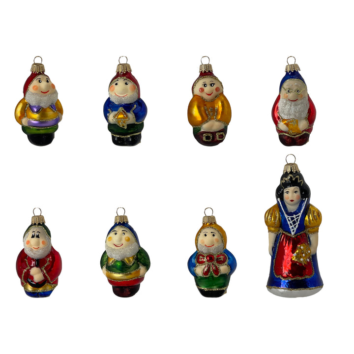 3" and 4.25" Fairytale Snow White & 7 dwarfs Multicolor set Ornaments, 8/Box, 4/Case, 32 Pieces