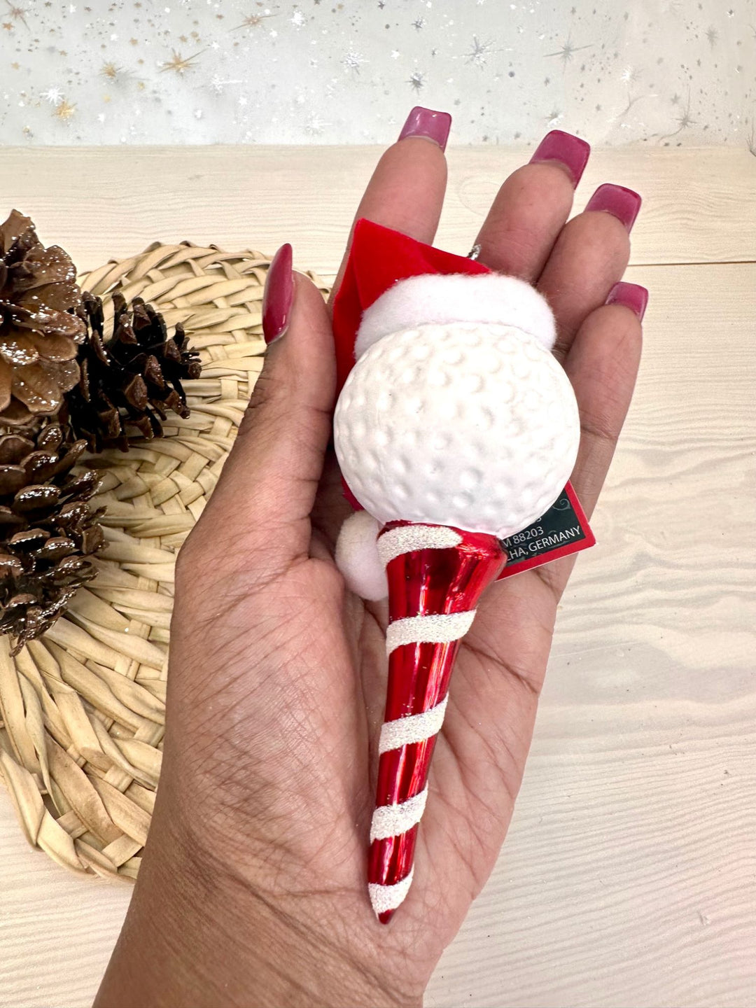 Golf Ball and Tee with Santa Hat Figurine Ornaments, 1/Box, 6/Case, 6 Pieces