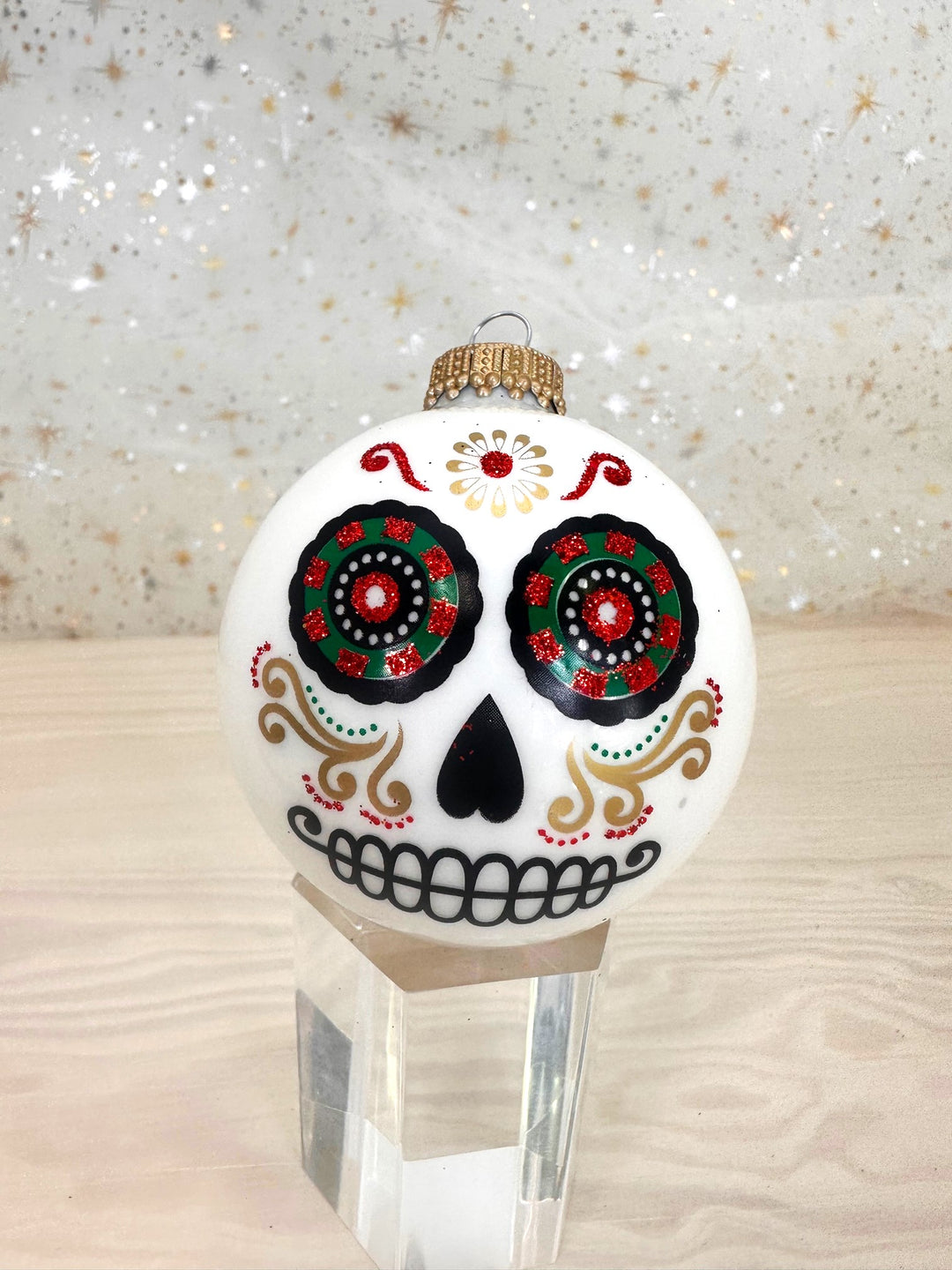 2 5/8" (67mm) Halloween Ball Ornaments Solid Porcelain White with Day of the Dead Wide Eyes 4/Box, 12/Case, 48 Pieces