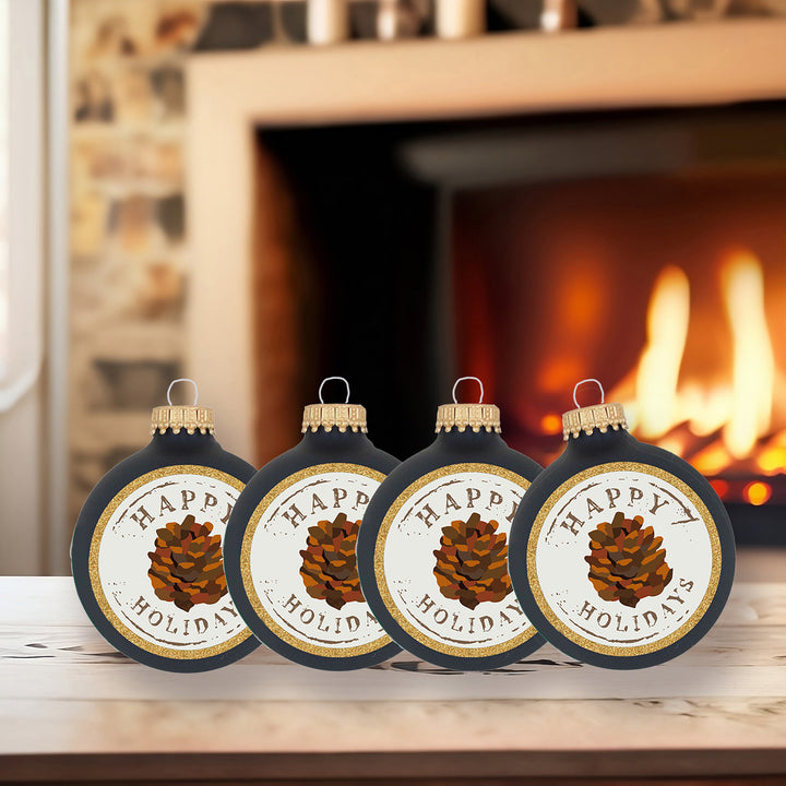 2 5/8" (67mm) Glass Ball Ornaments, Midnight with Holiday Pinecone, 4/Box, 12/Case, 48 Pieces