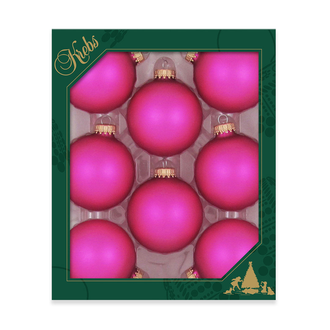 2 5/8" (67mm) Ball Ornaments, Gold Caps, Bubblegum Velvet, 8/Box, 12/Case, 96 Pieces
