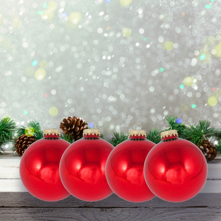 3 1/4" (80mm) Glass Ball Ornament, Christmas Red, 4/Box, 12/Case, 48 Pieces