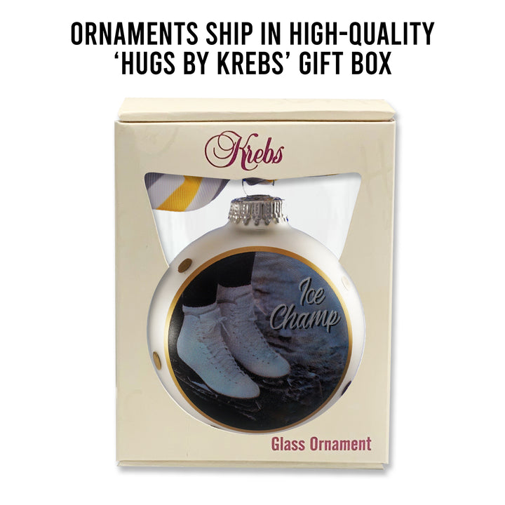 3 1/4" (80mm) Personalizable Hugs Specialty Gift Ornaments, Silver Pearl Ornament with Ice Champ