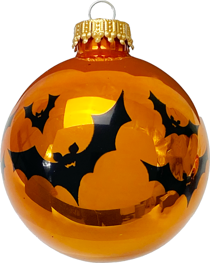 2 5/8" (67mm) Halloween Ball Ornaments Solid Orange Crush with Bats 4/Box, 12/Case, 48 Pieces
