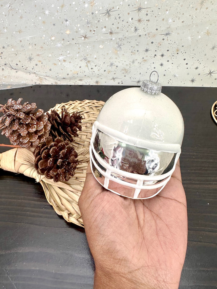 3 1/2" (89mm) Glass Football Helmet Figurine Ornaments, Porcelain White, 1/Box, 12/Case, 12 Pieces