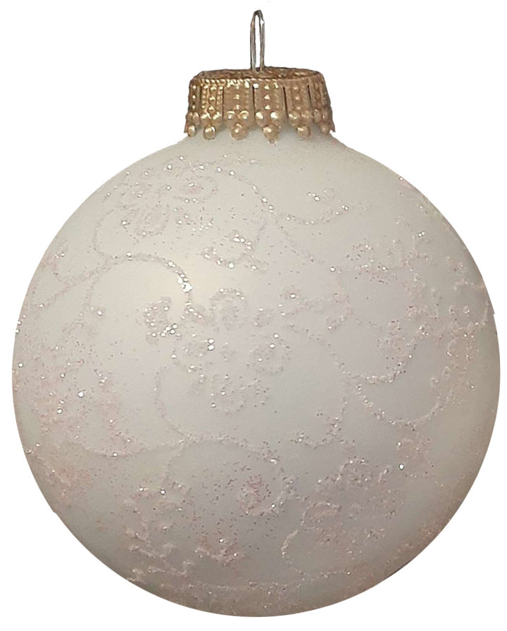 2 5/8" (67mm) Ball Ornaments Glitterlace, White, 4/Box, 12/Case, 48 Pieces