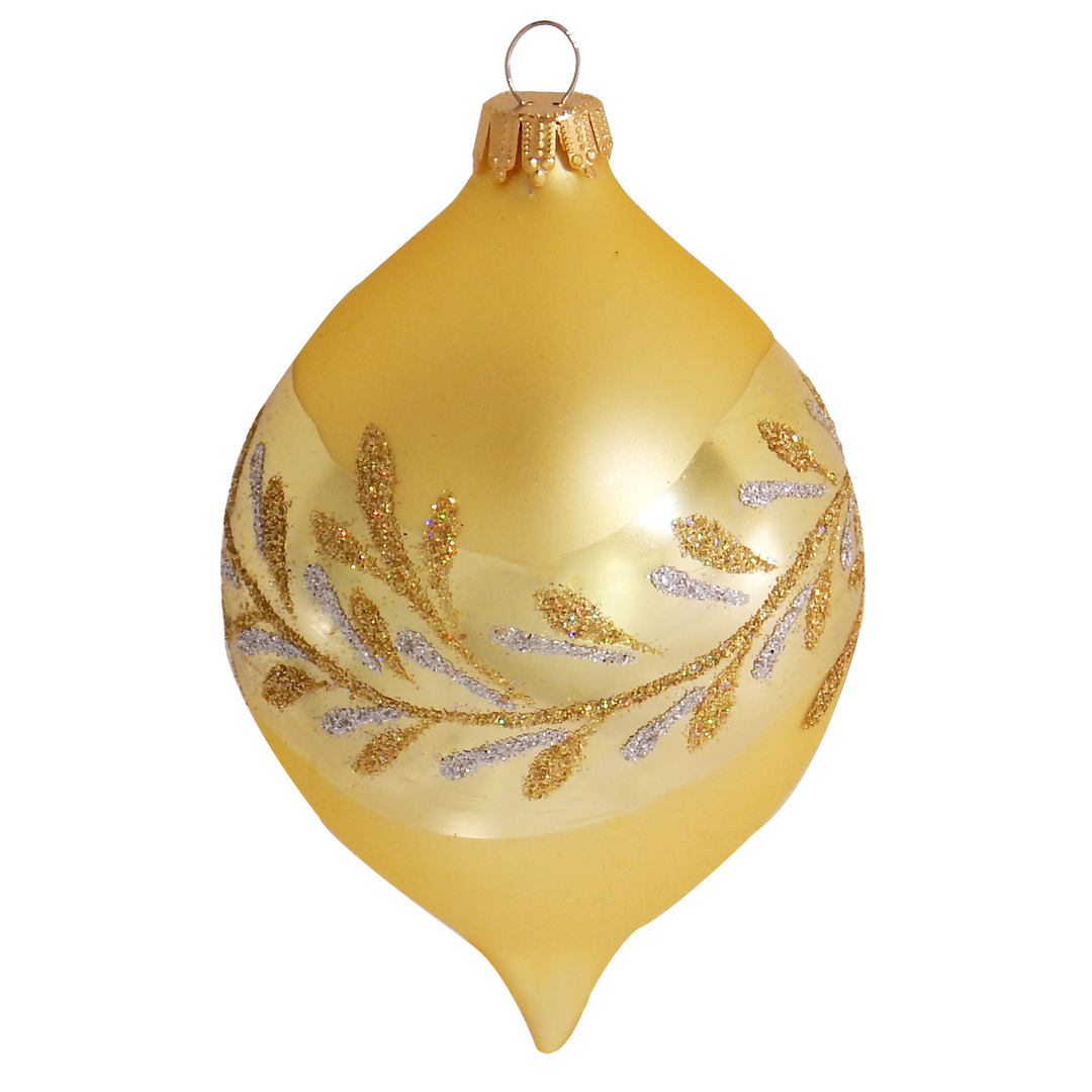 3 1/2" (89mm) 4" (100mm) Glass Onion and Drops Ornaments Assortment, Gold Velvet, 4/Box, 12/Case, 48 Pieces