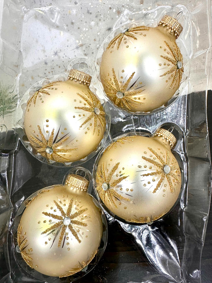 2 5/8" (67mm) Ball Ornaments Oyster Velvet with Elegant Starbursts, 4/Box, 12/Case, 48 Pieces