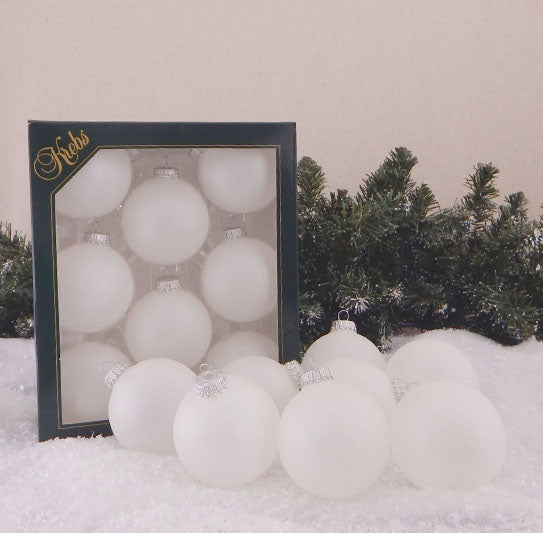 2 5/8" (67mm) Ball Ornaments, Silver Caps, Snow White, 8/Box, 12/Case, 96 Pieces