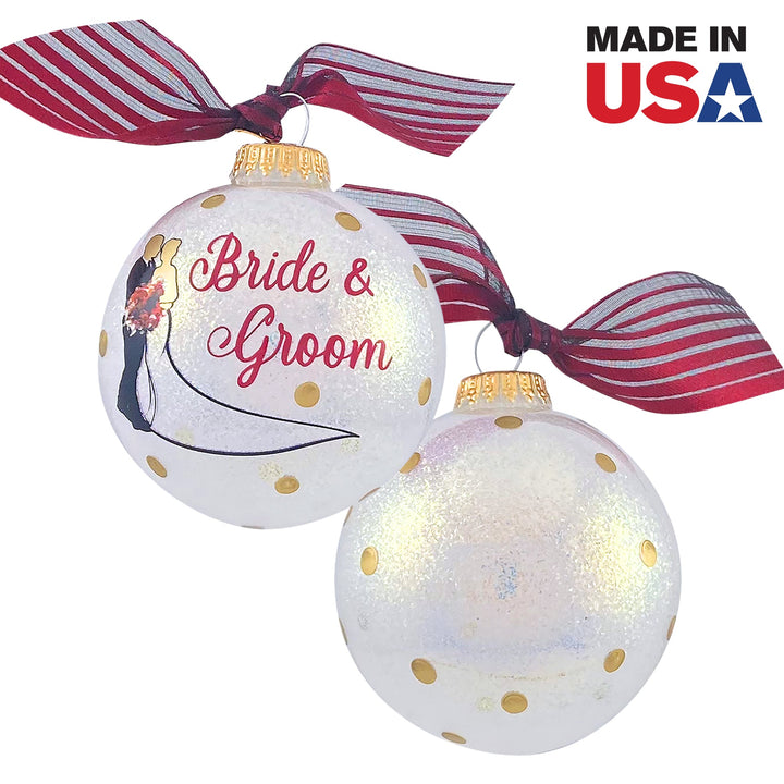 3 1/4" (80mm) Personalizable Hugs Specialty Gift Ornaments, Bride & Groom, Snow Sparkle 1/Box, 12/Case, 12 Pieces