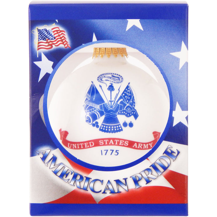 3 1/4" (80mm) Ball Ornaments US Army Flag and Slogan, Porcelain White, 1/Box, 12/Case, 12 Pieces