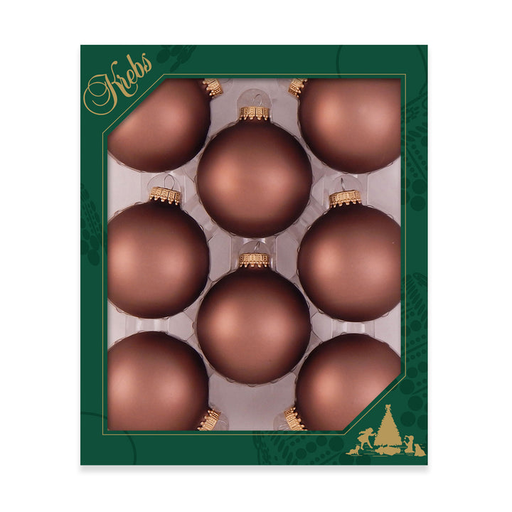 2 5/8" (67mm) Ball Ornaments, Gold Caps, Coconut Brown, 8/Box, 12/Case, 96 Pieces