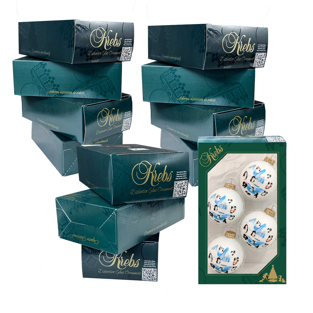 2 5/8" (67mm) Glass Ball Ornaments, White Velvet - Penguins , 4/Box, 12/Case, 48 Pieces