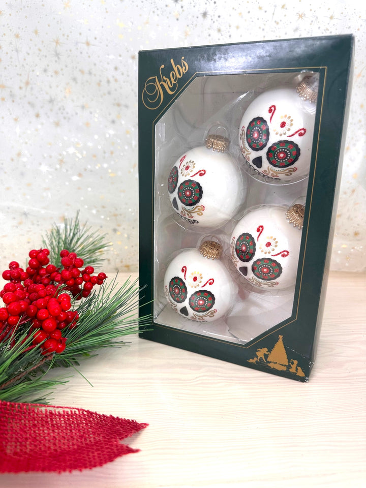 2 5/8" (67mm) Halloween Ball Ornaments Solid Porcelain White with Day of the Dead Wide Eyes 4/Box, 12/Case, 48 Pieces