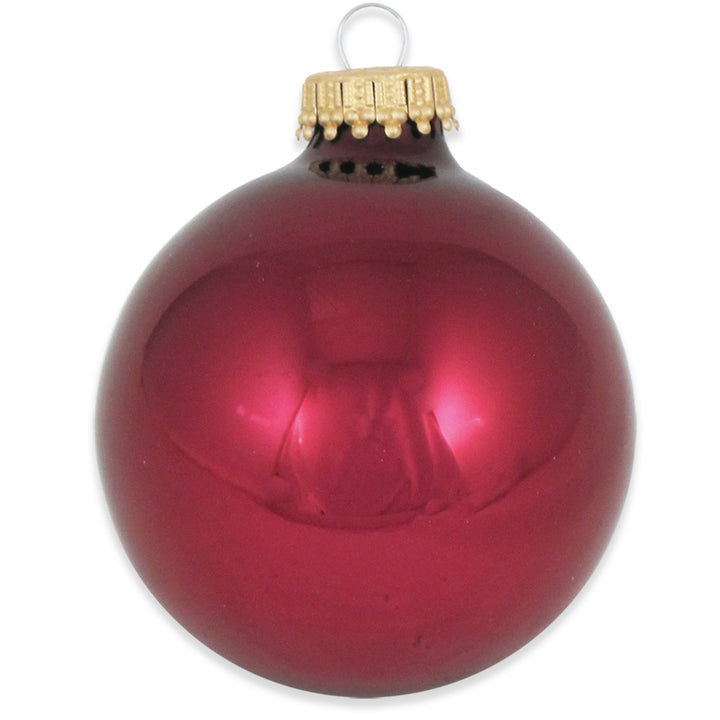 2 5/8" (67mm) Ball Ornaments, Gold Caps, Burgundy Red, 8/Box, 12/Case, 96 Pieces