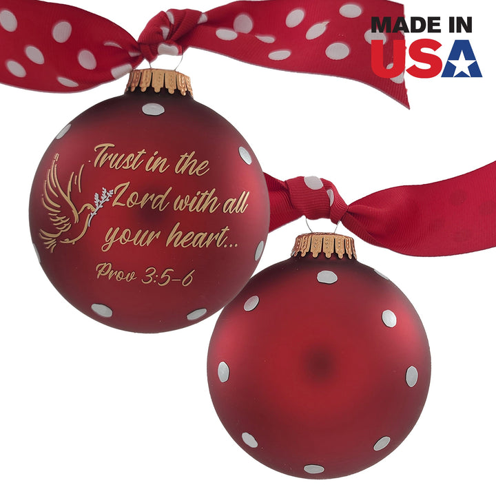 3 1/4" (80mm) Personalizable Hugs Specialty Gift Ornaments, Port Velvet Glass Ball with Trust in the Lord with all your Heart