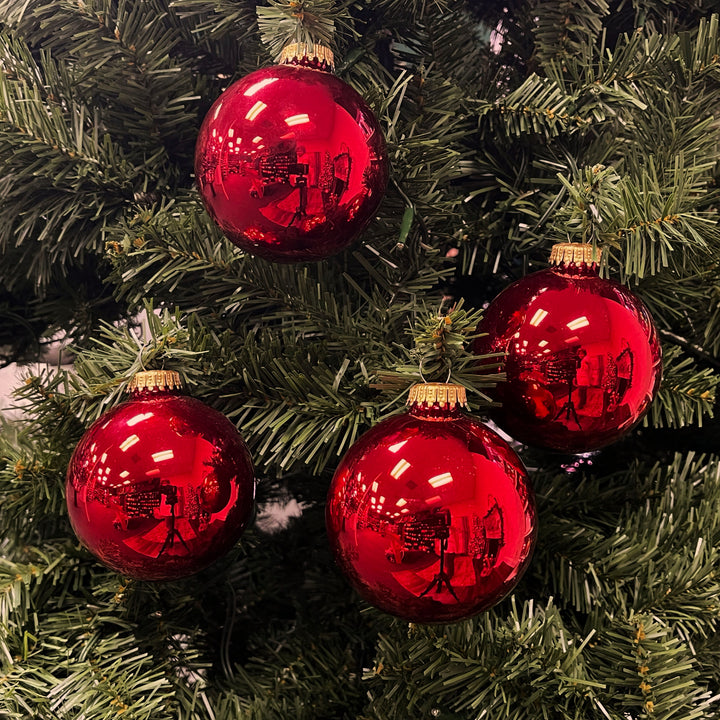 3 1/4" (80mm) Glass Ball Ornament, Christmas Red, 4/Box, 12/Case, 48 Pieces