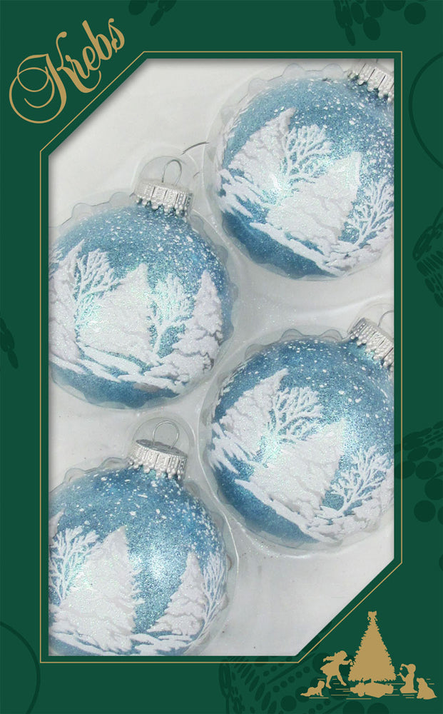 2 5/8" (67mm) Ball Ornaments, Deer Scene, Light Blue Sparkle, 4/Box, 12/Case, 48 Pieces