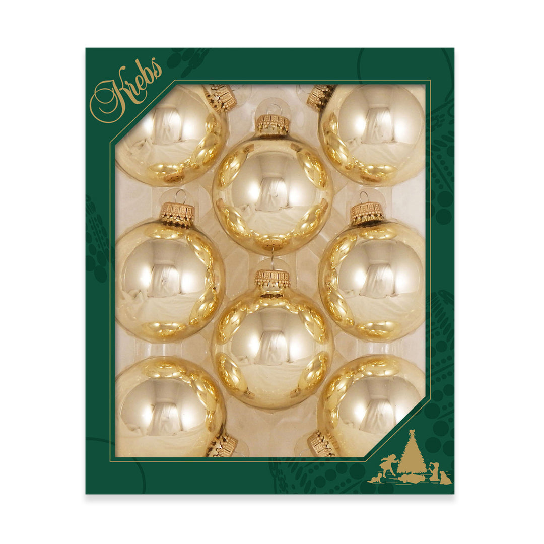 2 5/8" (67mm) Ball Ornaments, Gold Caps, Tiffany Gold, 8/Box, 12/Case, 96 Pieces