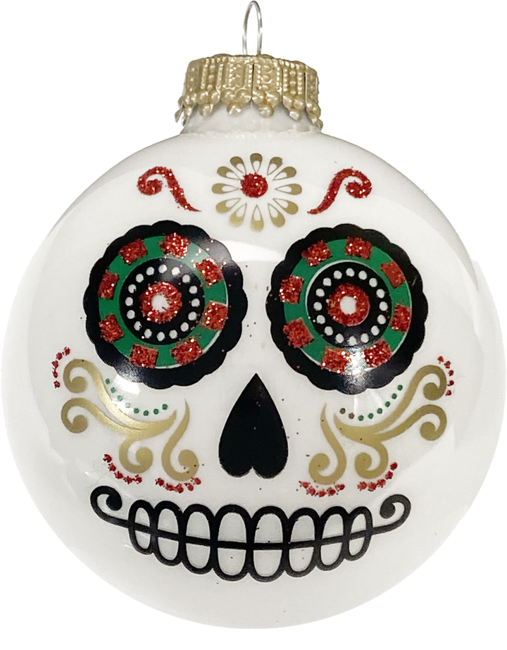 2 5/8" (67mm) Halloween Ball Ornaments Solid Porcelain White with Day of the Dead Wide Eyes 4/Box, 12/Case, 48 Pieces