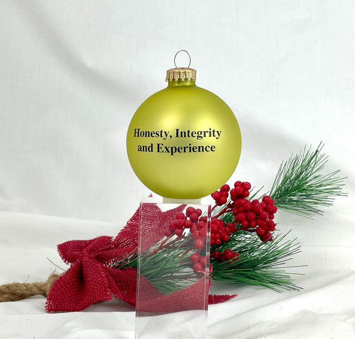 3 1/4" (80mm) Ball Ornaments, Sheriff and Saying, Gold Velvet, 1/Box, 12/Case, 12 Pieces