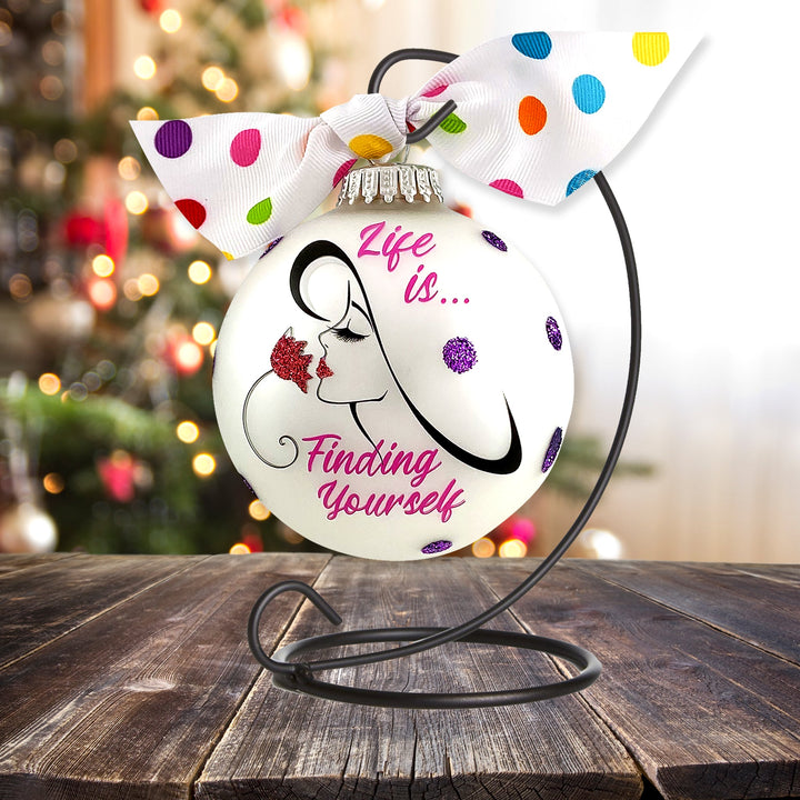 3 1/4" (80mm) Personalizable Hugs Specialty Gift Ornaments, Life is Finding Yourself, Silver Pearl, 1/Box, 12/Case, 12 Pieces
