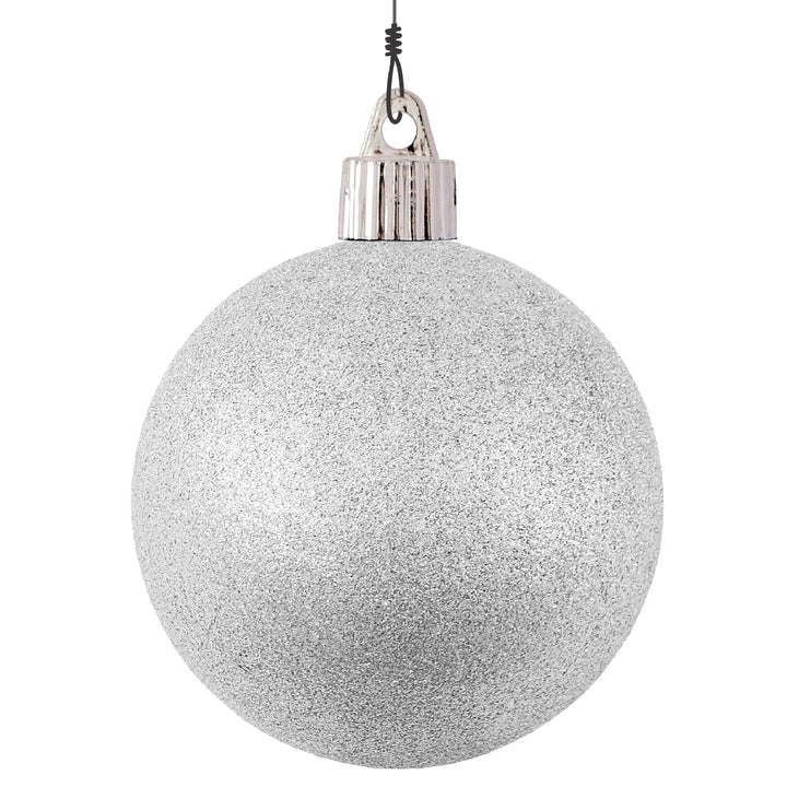3 1/4" (80mm) Commercial Pre-Wired Shatterproof Ball Ornament, Silver Glitter, Case, 80 Pieces
