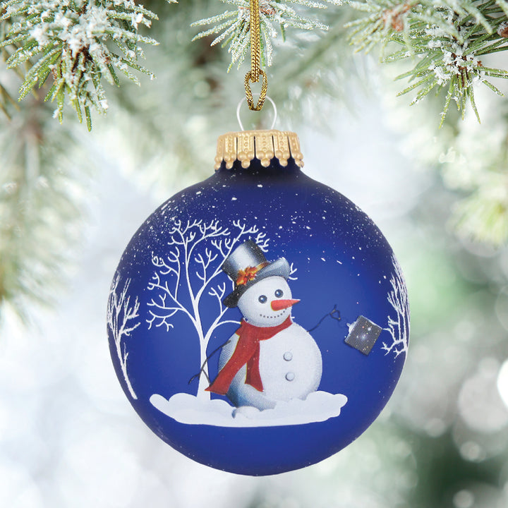 2 5/8" (67mm) Ball Ornaments, Bell Ringer Snowman, Royal Velvet, 4/Box, 12/Case, 48 Pieces