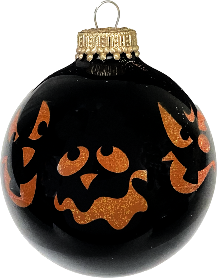2 5/8" (67mm) Halloween Ball Ornaments Solid Ebony Shine with Scary Faces 4/Box, 12/Case, 48 Pieces