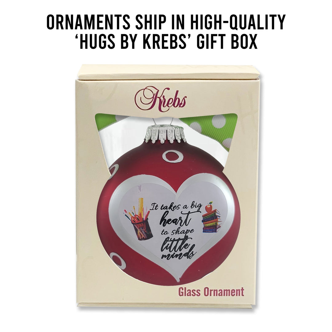 3 1/4" (80mm) Personalizable Hugs Specialty Gift Ornaments, Red Velvet Glass Ball with It Takes A Big Heart To Shape Little Minds