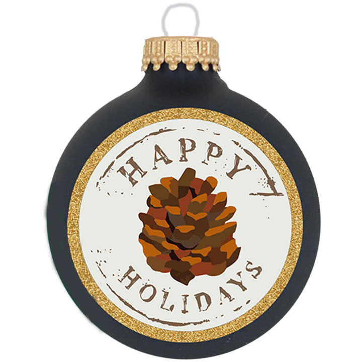 2 5/8" (67mm) Glass Ball Ornaments, Midnight with Holiday Pinecone, 4/Box, 12/Case, 48 Pieces